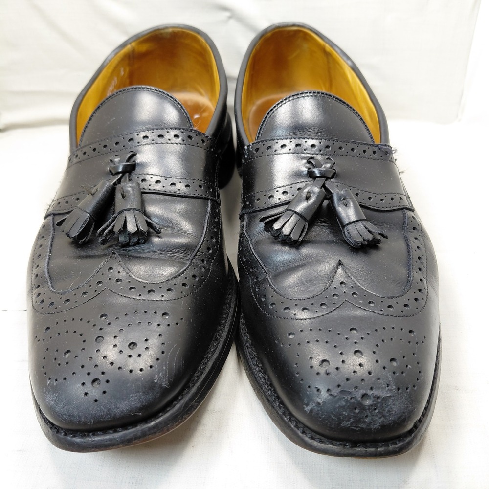 Allen Edmonds Chambray Mens 11 B Black Leather Tassel Wingtip Loafers 6204 - Picture 2 of 15